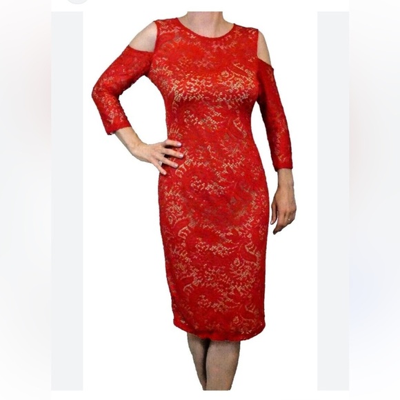 Bisou Bisou Dresses & Skirts - Bisou Bisou Red Long Sleeve Off-Shoulder Bodycon Dress